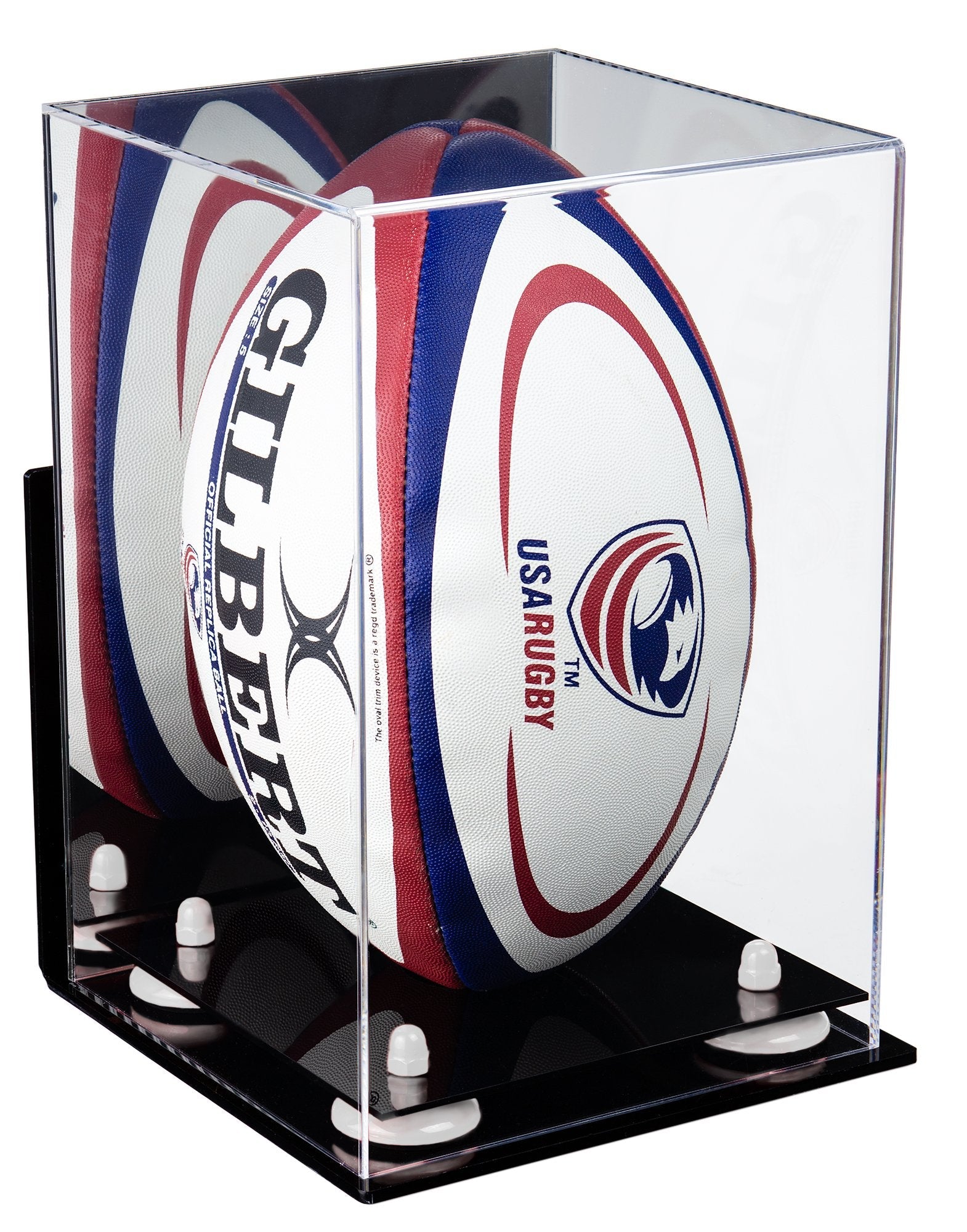 Acrylic Rugby Ball Display Case with Mirror, Risers and authentic Mirror Base (B41)