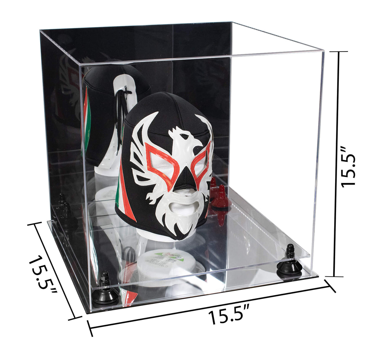 Versatile Display Case - Large Square Box with Clear & Mirror Case with Risers and Black Base 15.5