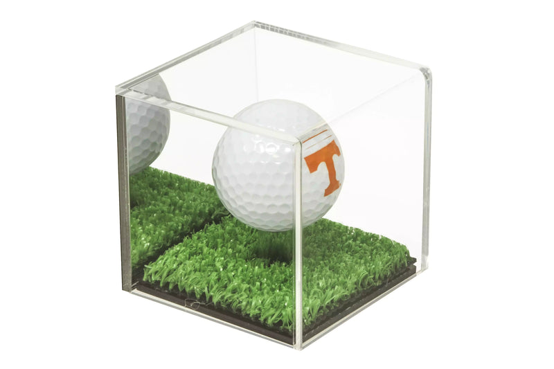 Acrylic Golf Ball Display Case with Turf Base for sale on Better Display Cases