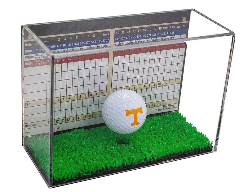 Acrylic Golf Ball Display Case with Turf Base for sale on Better Display Cases