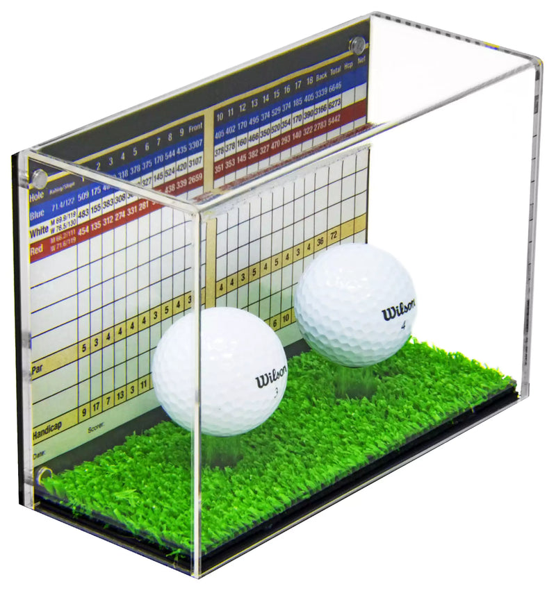 Acrylic Golf Ball Display Case with Turf Base for sale on Better Display Cases