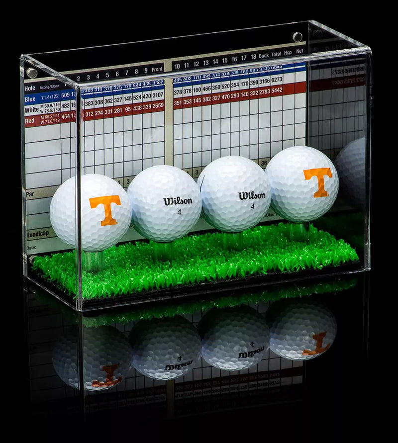 Acrylic Golf Ball Display Case with Turf Base for sale on Better Display Cases