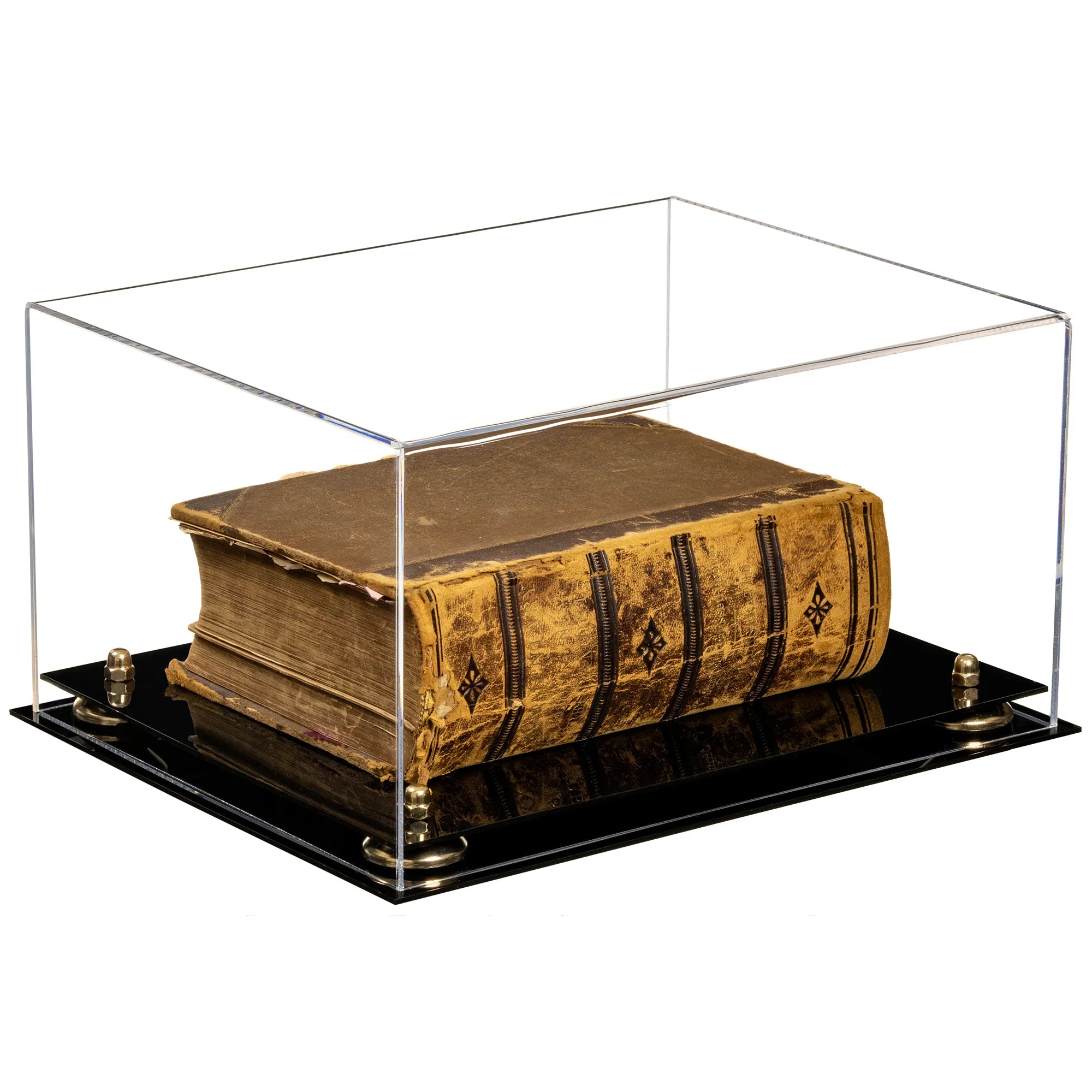 Versatile store Acrylic Display Case - Large Rectangle Box with Mirror, Risers and Black Base 15.25