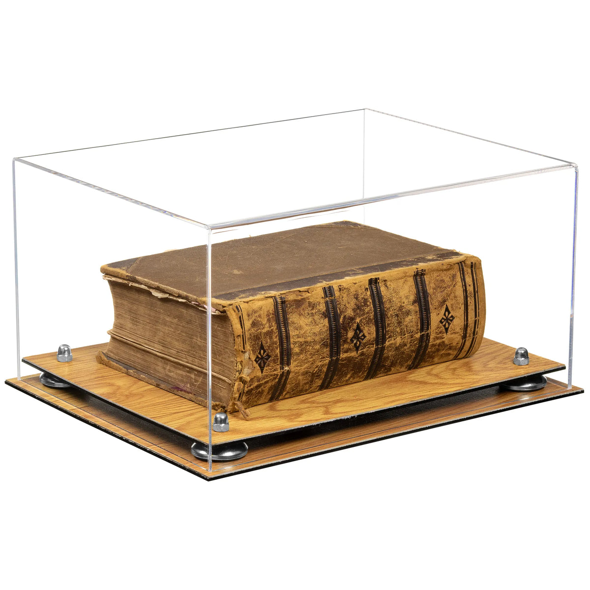 Versatile Display Case - Large Rectangle Box with Clear Case, Clear & store Mirror Base and Risers 15.25