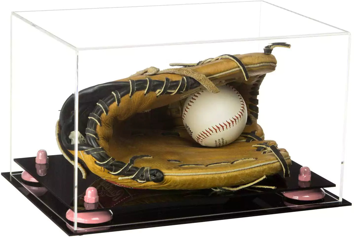 Acrylic Baseball Glove Display Case with Risers, store Mirror and White Base (A004-WB)