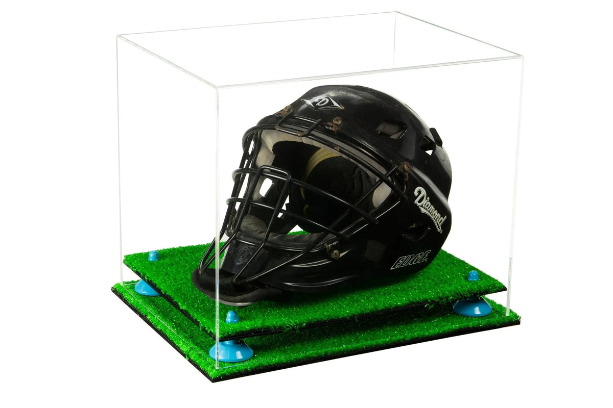 Display Cases Acrylic Full-Size Lacrosse/Hockey/Catchers Mask Display Case shops with Mirror Risers, Clear Wall Mount and Clear Base (V44/A002)