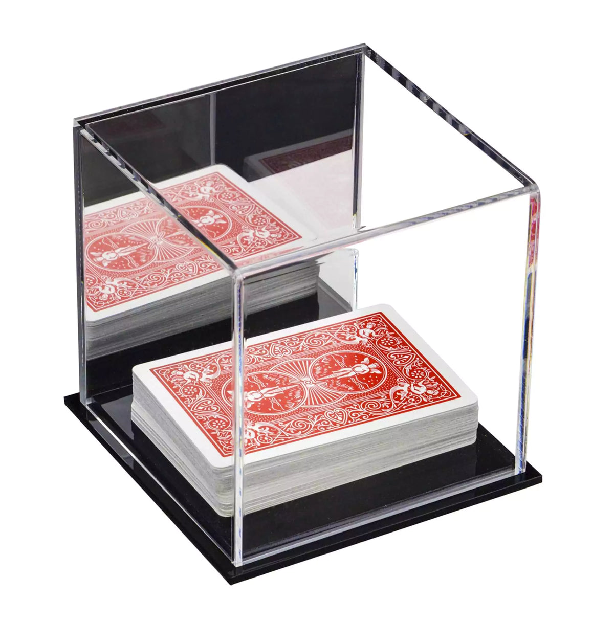 Versatile Display Case - Large Square Box with Clear & Mirror Case top with Risers and Black Base 15.5