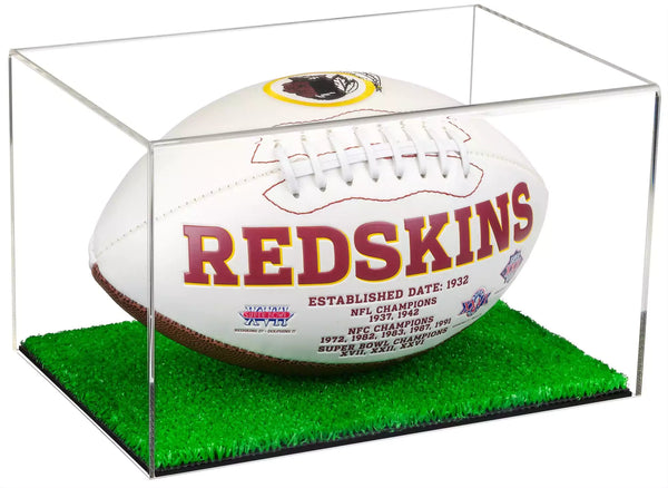 football or rugby ball display case with turf base for sale on better display cases