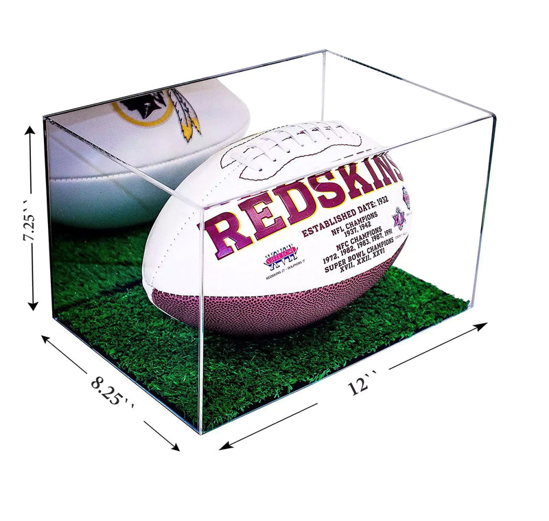 football or rugby ball display case with turf base for sale on better display cases