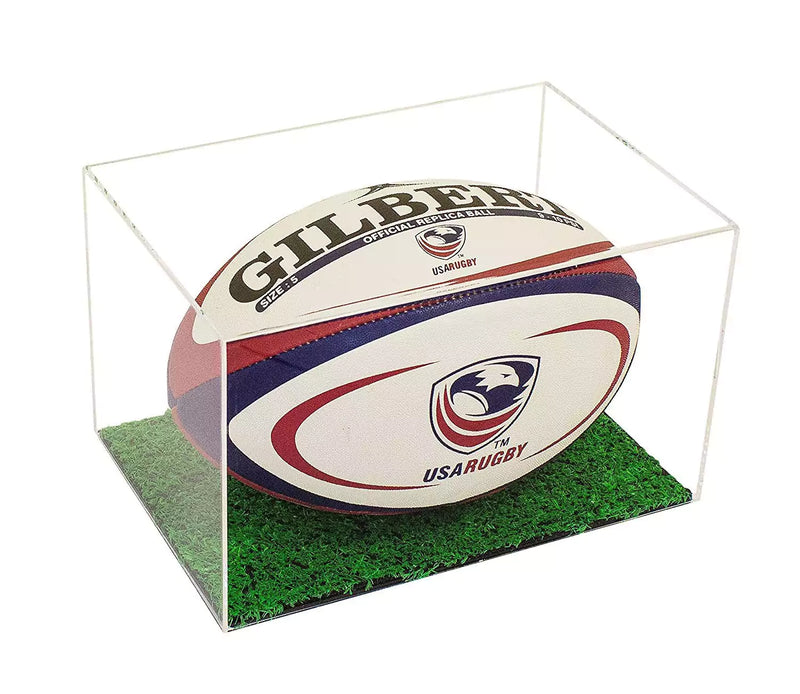 football or rugby ball display case with turf base for sale on better display cases