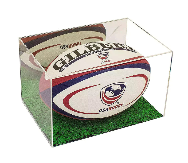 football or rugby ball display case with turf base for sale on better display cases