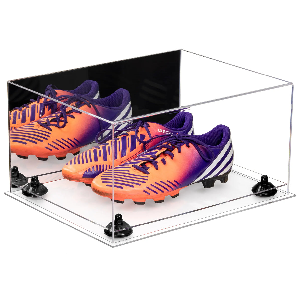 Acrylic Large Shoe Pair Display Case for Soccer Cleats Football Cleats with store Mirror, Risers and Turf Base (V13)