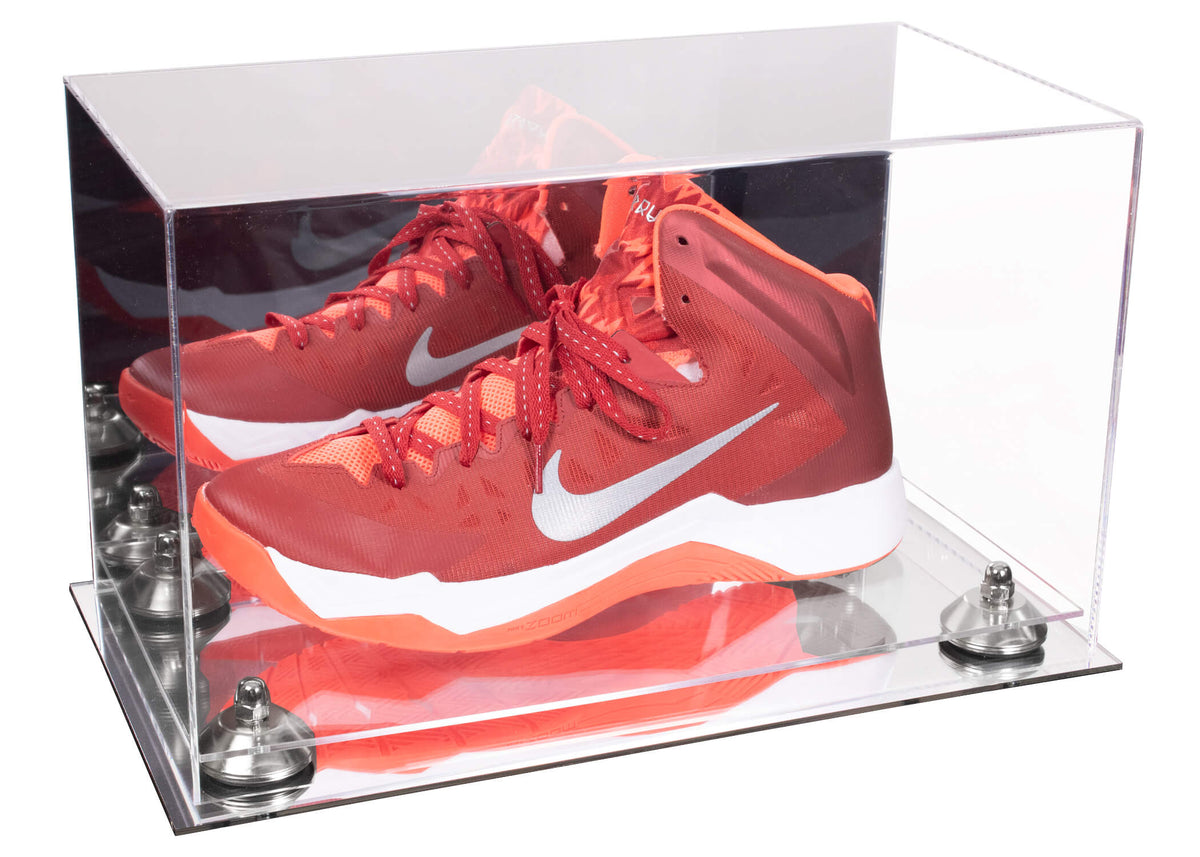 Acrylic Kids Shoes Display Case - Medium Rectangle Box offers with Clear ,Mirror & wall mount Case, Risers and Turf Base 12