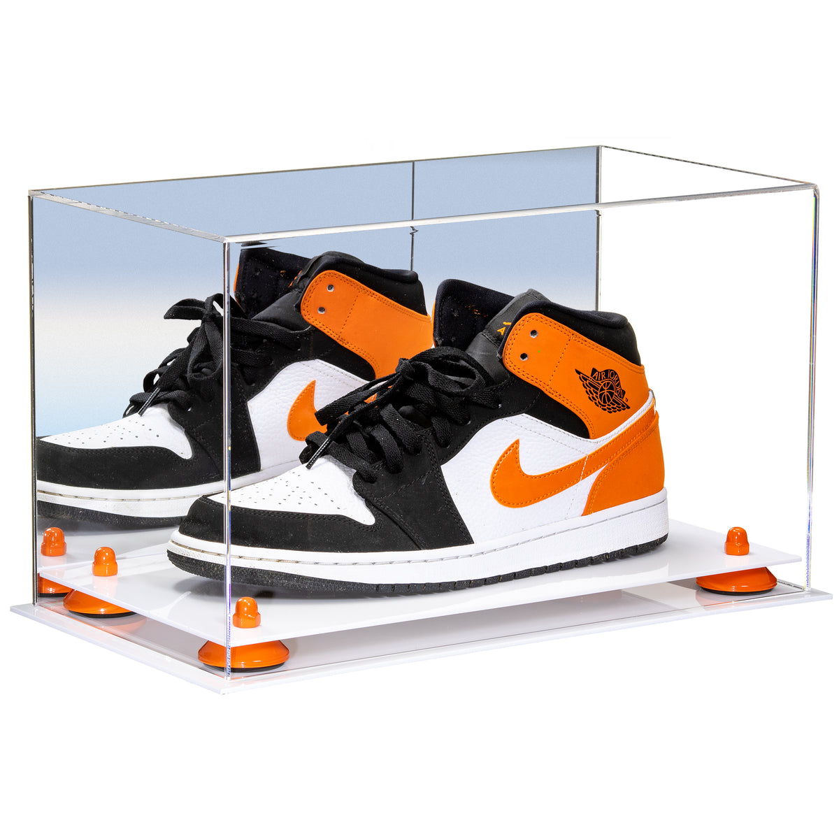 Clear Acrylic Shoe Pair Display Case hot for Soccer Cleats Football Cleats with Risers and Black Base (A026-BB)