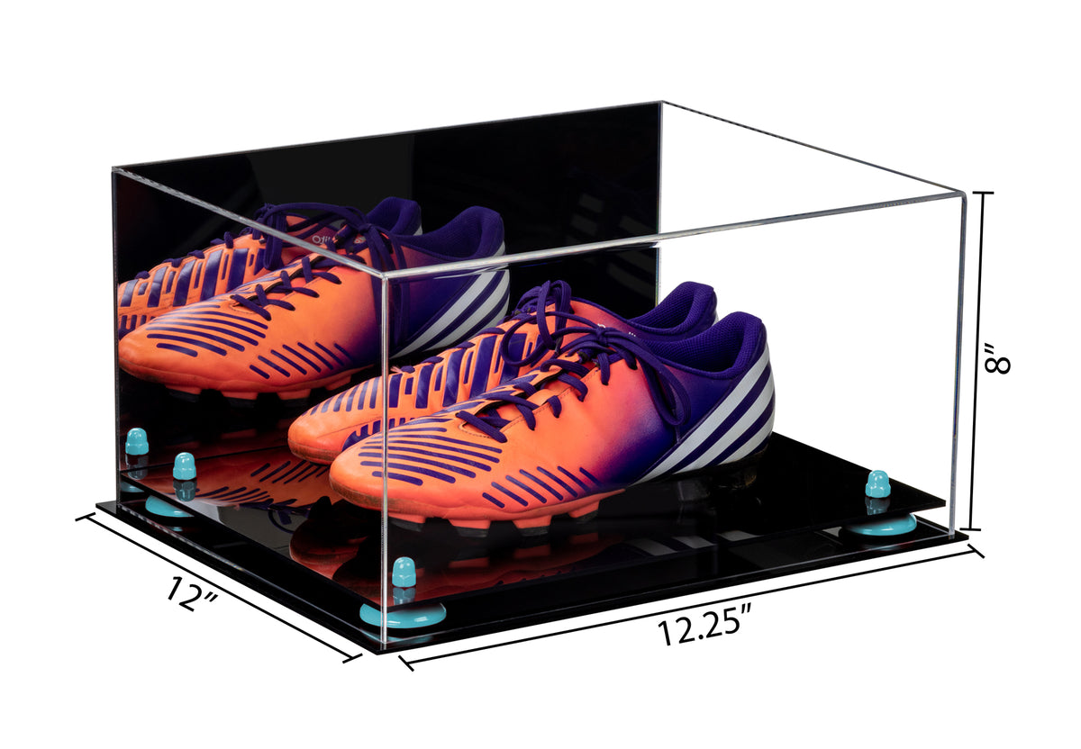 Clear outlets Acrylic Shoe Pair Display Case for Soccer Cleats Football Cleats with Risers and Black Base (A026-BB)