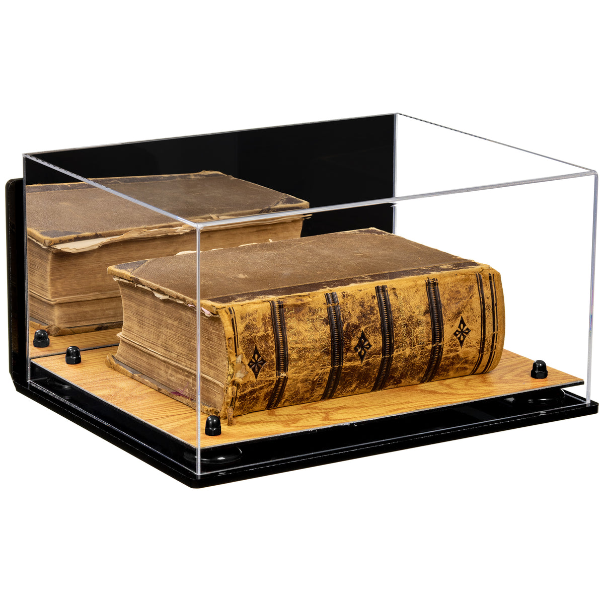 Versatile Display Case - Small Rectangle Box with Clear Case, Black Risers and Mirror Base 7.625