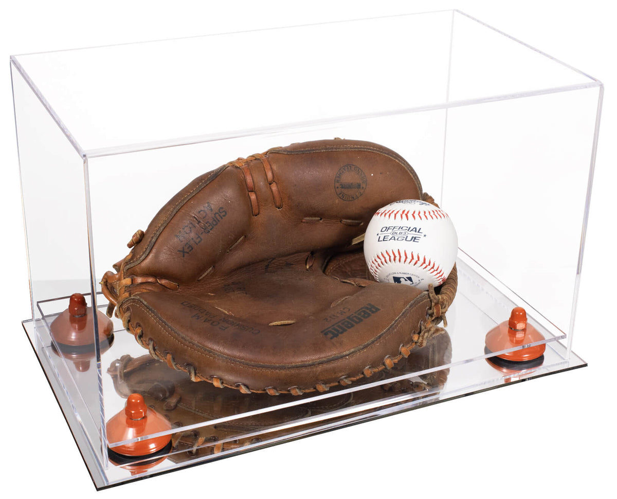 Acrylic Baseball Glove Display Case with Mirror, Risers and Mirror Base hot (V41)