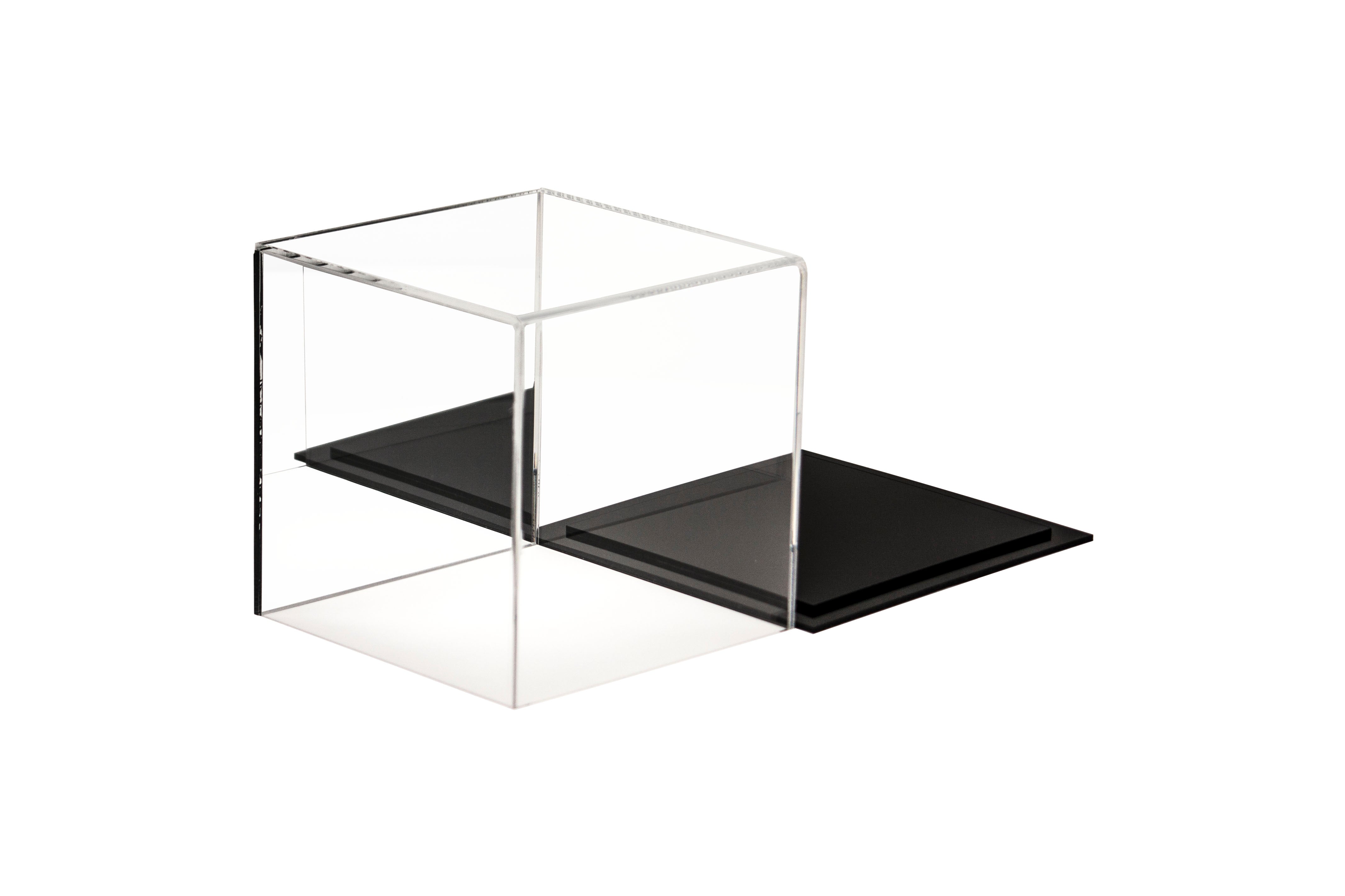 Versatile Display Case - Large Square Box with Clear & Mirror Case with Risers and Black Base 15.5